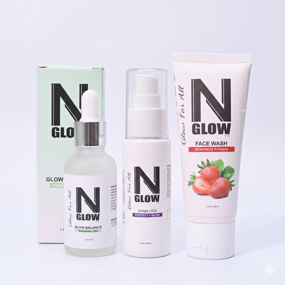 Clear Skin Defense Bundle - NGlow Niacinamide Serum (30ml) + NGlow Sunblock SPF 70+ (Free NGlow Strawberry Face Wash)