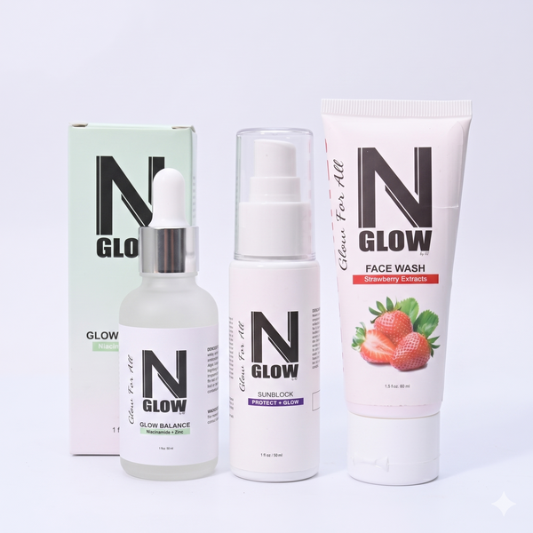 Clear Skin Defense Bundle - NGlow Niacinamide Serum (30ml) + NGlow Sunblock SPF 70+ (Free NGlow Strawberry Face Wash)