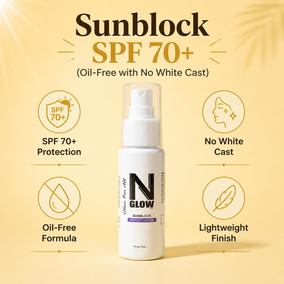 Sunblock SPF 70+  (Oil-Free with No White Cast)